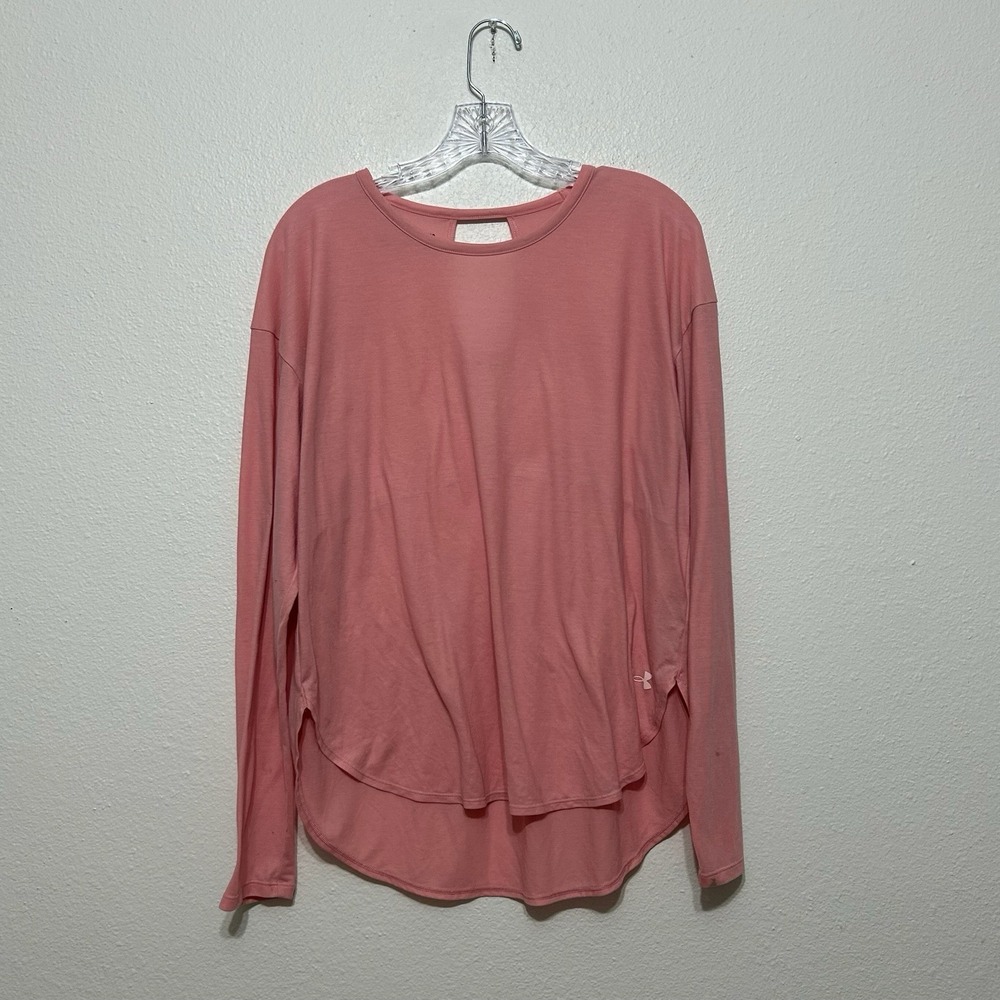 Under Armour Pink Long Sleeve Heatgear Loose Fit Shirt Womens Size L STAINS